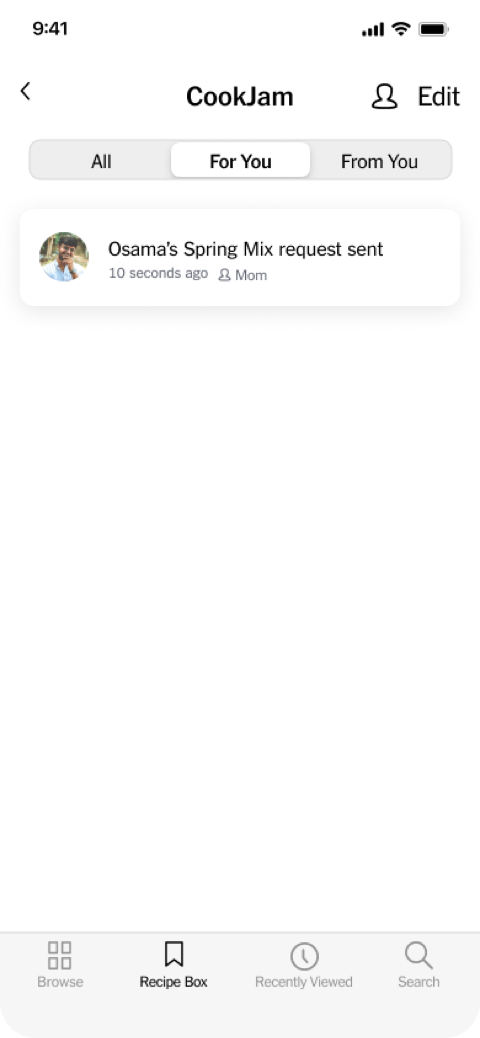 Sending an invite with preferences, ingredients, and a note