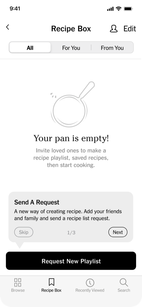 Sending an invite with preferences, ingredients, and a note