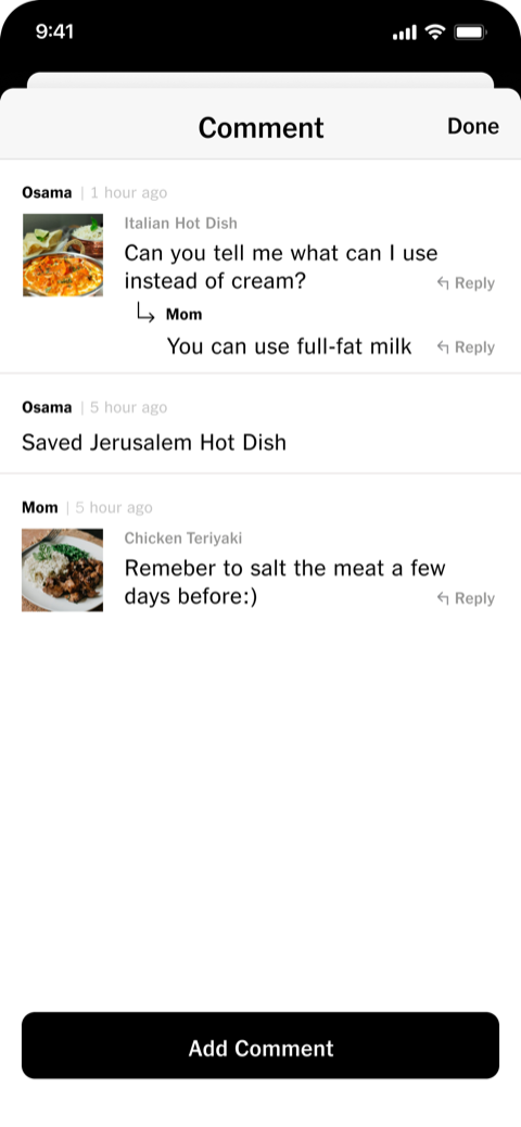 Receiving the recipe mix and leaving comments