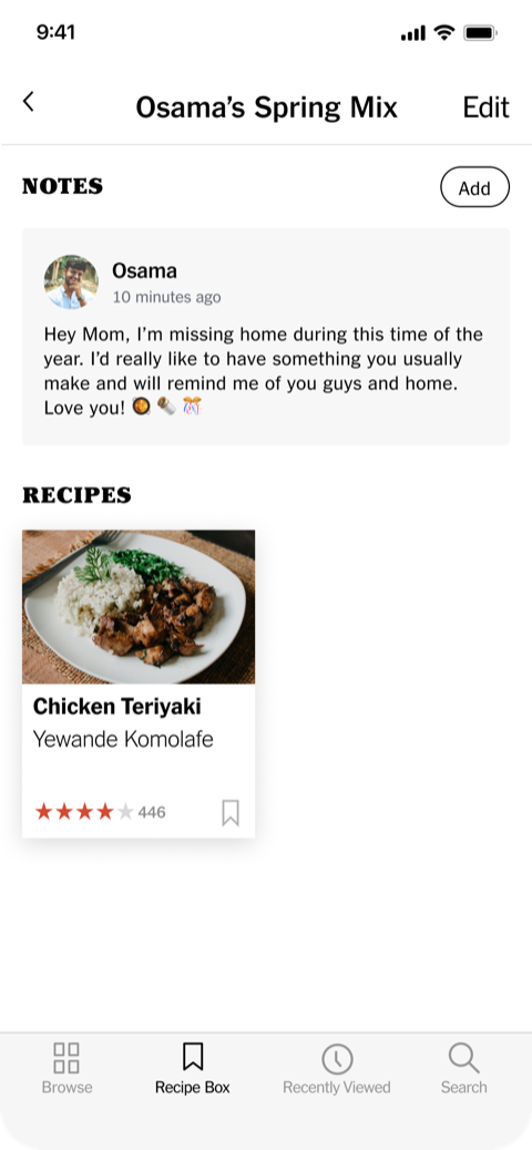 Creating the recipe mix and leaving notes