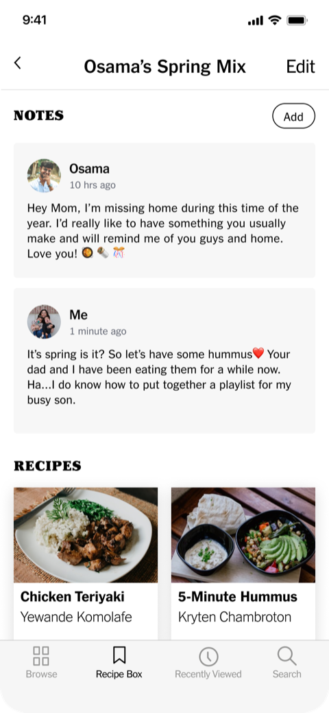 Creating the recipe mix and leaving notes