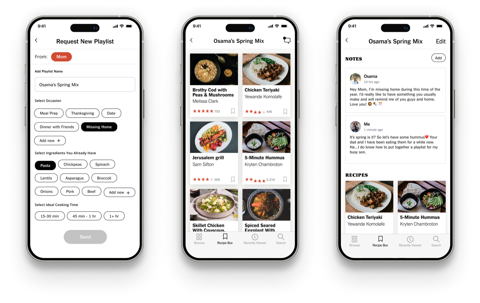 CookJam hero: recipe playlist screens shared between family members